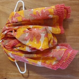 🏝️ 68" Beachy Sarong Tropical Print Orange Pink Tan Wrap Scarf Soft Fringed